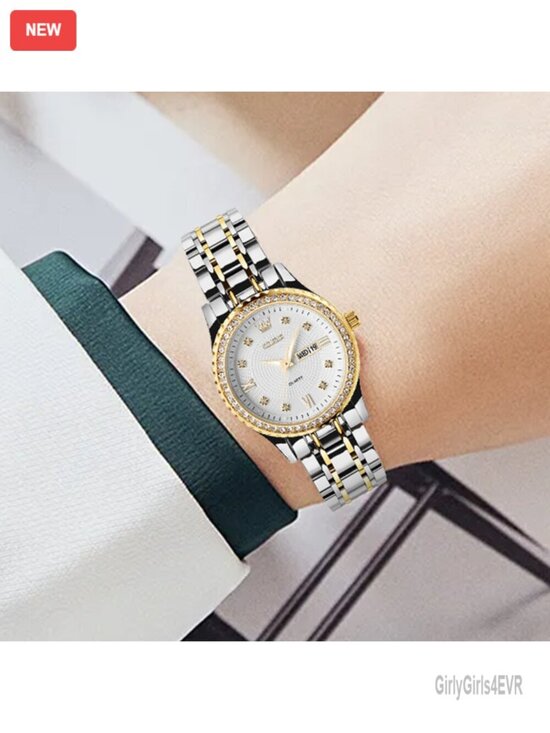 Women\'s Analog Quartz Watch with Day Date Diamond Crystal Two Tone Stainless main image 3